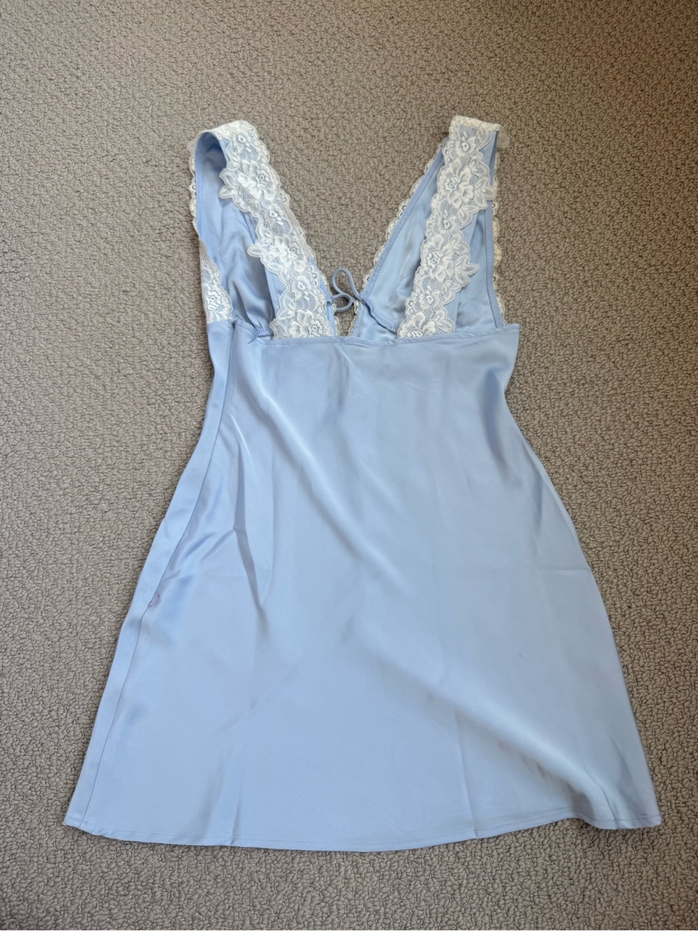 Princess Polly Light Blue Slip Dress with White Lace - Picture 2 of 3